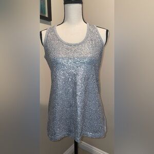 DKNY JEANS RACER BACK GREY WOMENS TANK TOP FRONT SEQUIN SIZE M STRETCH